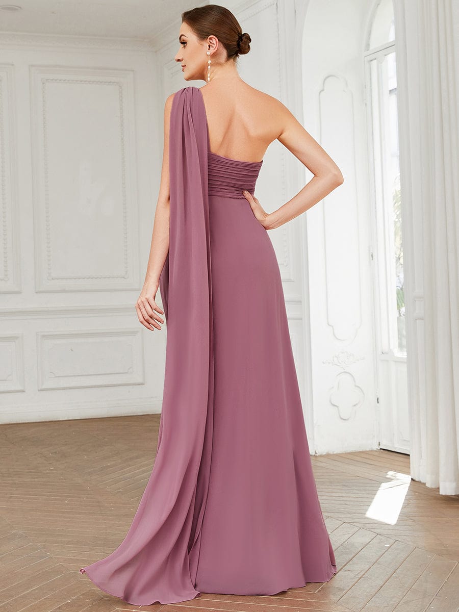 Maxi Long Chiffon One Shoulder Evening Dresses for Women #color_Purple Orchid