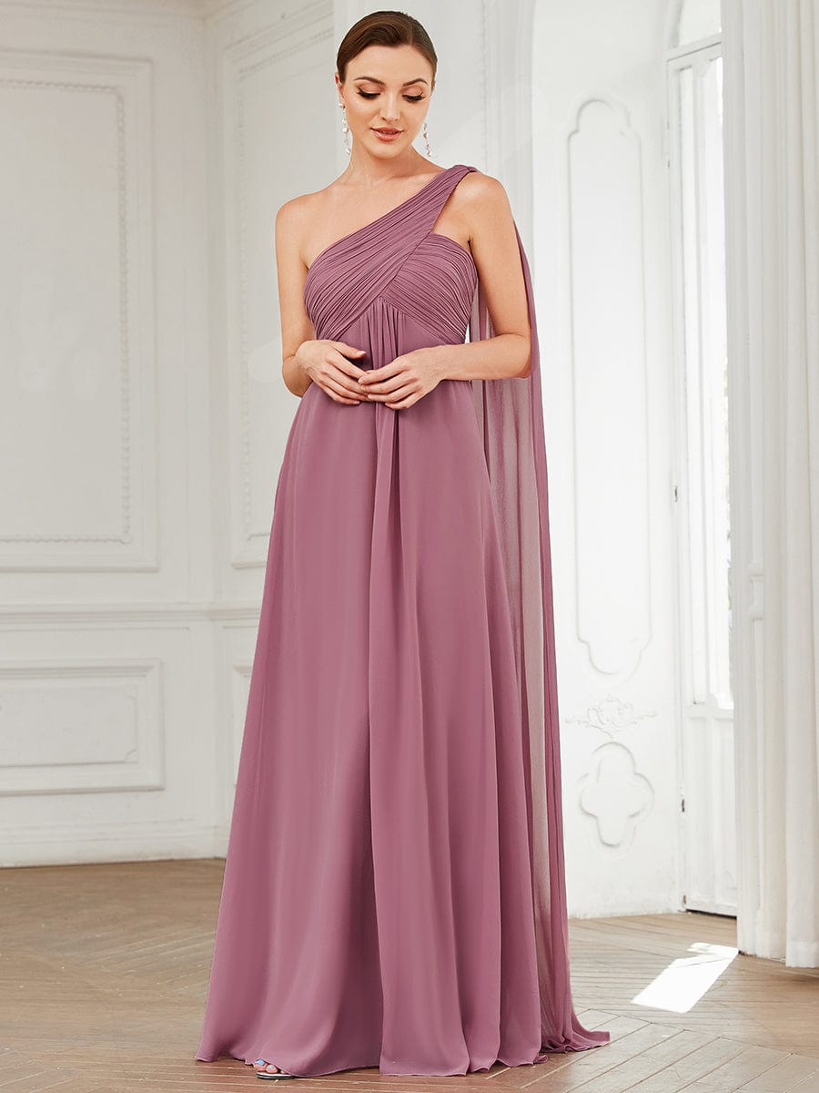 Maxi Long Chiffon One Shoulder Evening Dresses for Women #color_Purple Orchid