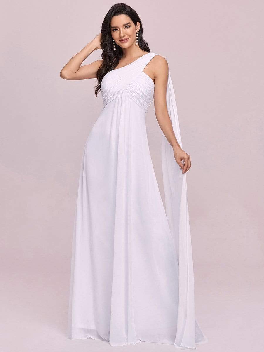 Maxi Long Chiffon One Shoulder Evening Dresses for Women #color_White