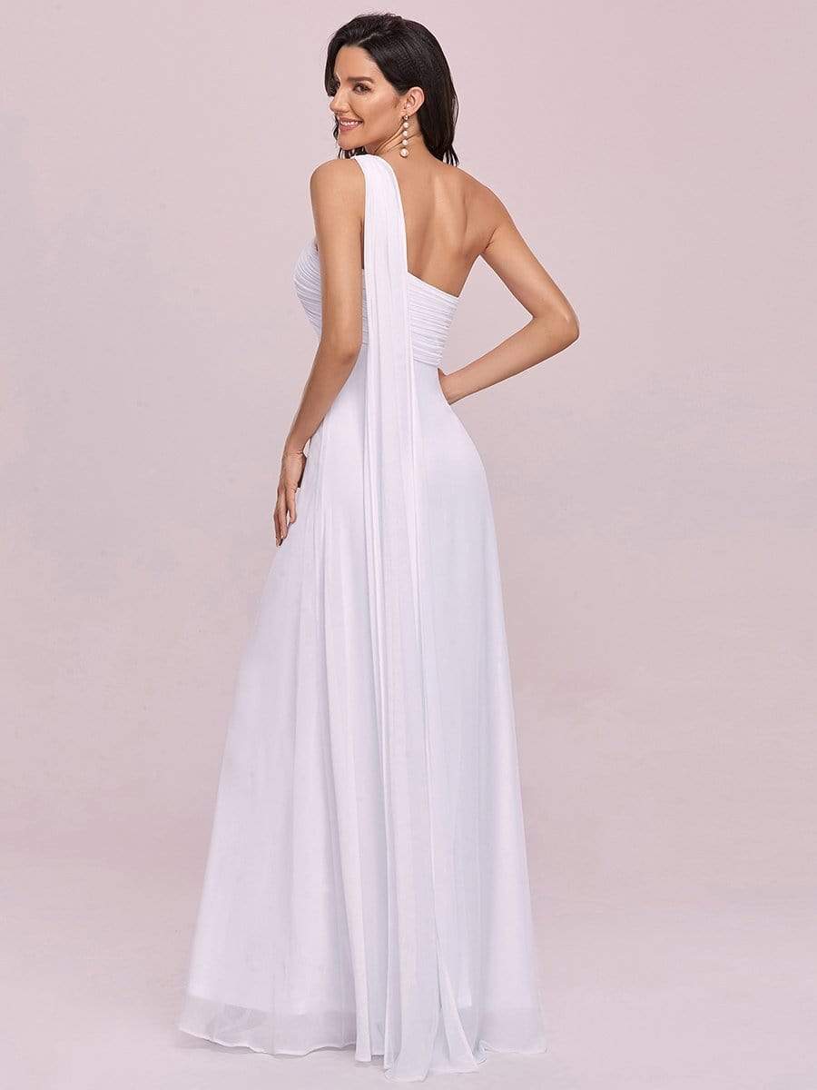 Maxi Long Chiffon One Shoulder Evening Dresses for Women #color_White