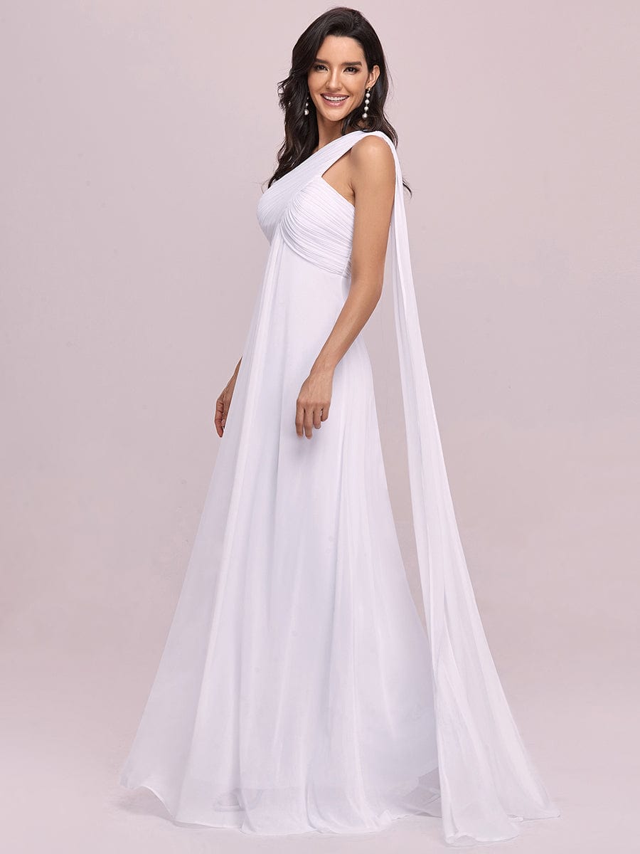 Maxi Long Chiffon One Shoulder Evening Dresses for Women #color_White