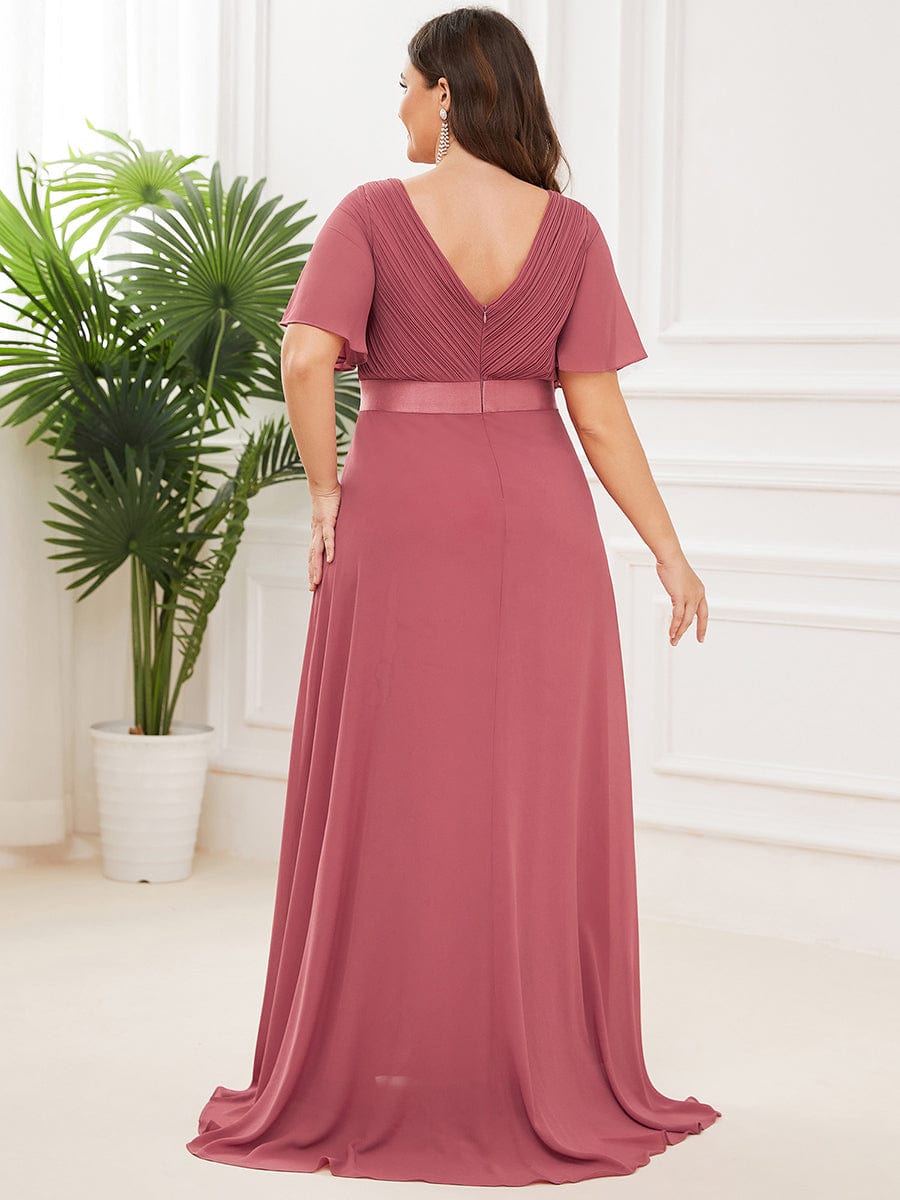 Flutter Sleeves Long Plus Size Bridesmaid Dress #color_Cameo Brown