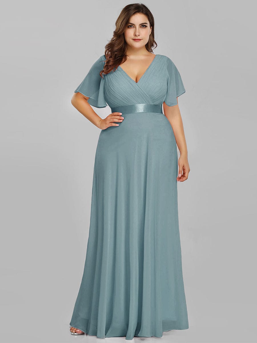 High Waist Maxi Chiffon Bridesmaid Dress with Short Sleeves #color_Dusty Blue