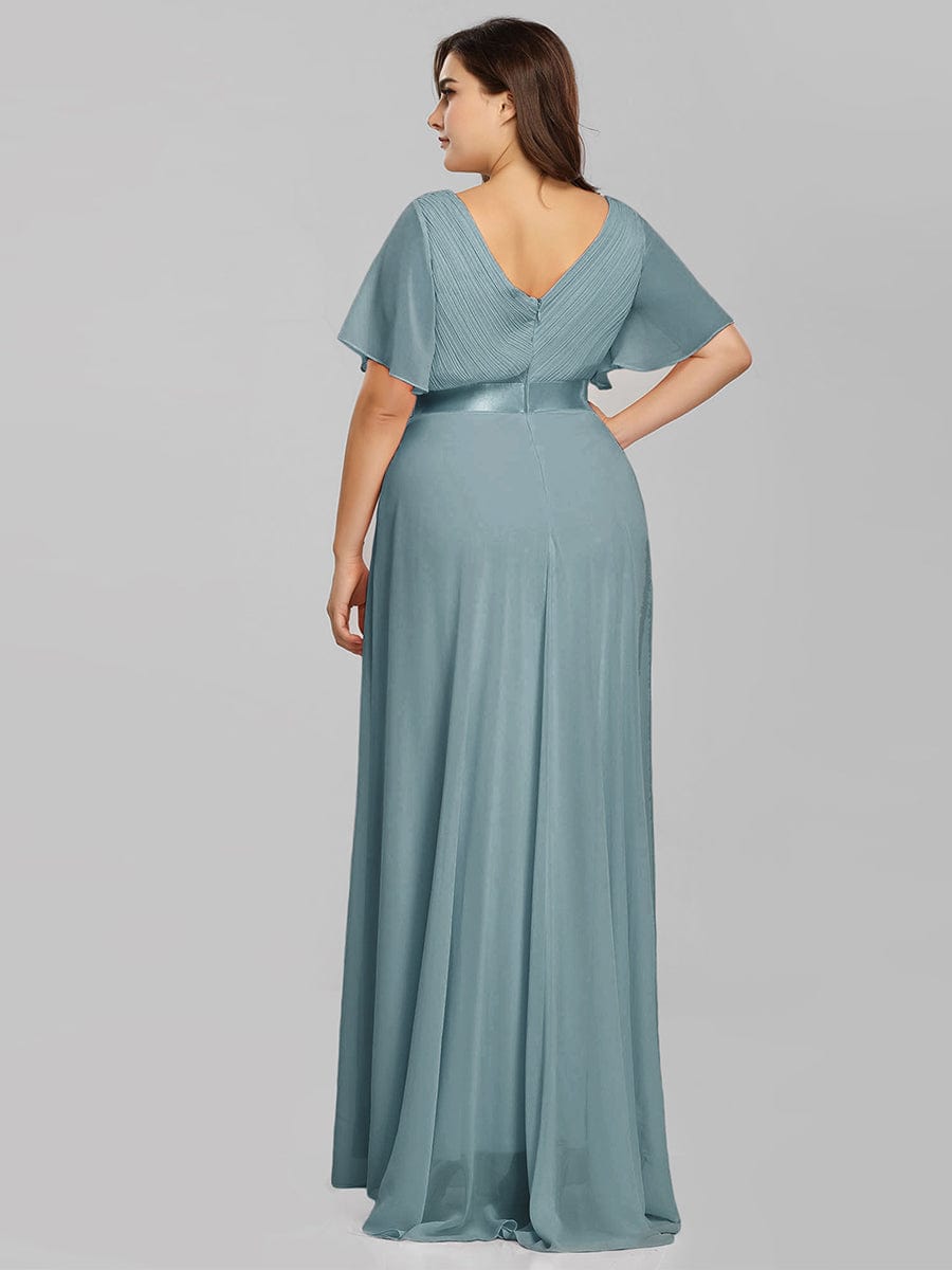 High Waist Maxi Chiffon Bridesmaid Dress with Short Sleeves #color_Dusty Blue