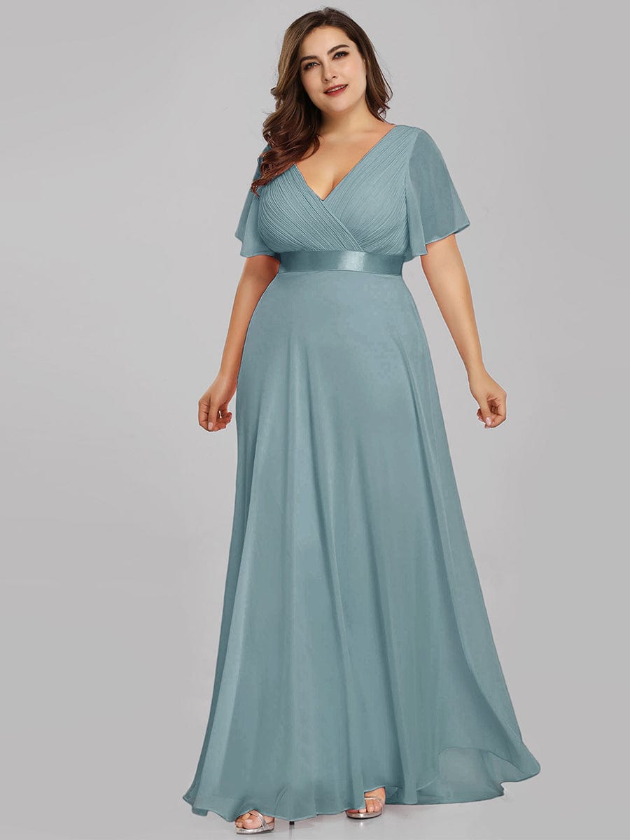 High Waist Maxi Chiffon Bridesmaid Dress with Short Sleeves #color_Dusty Blue