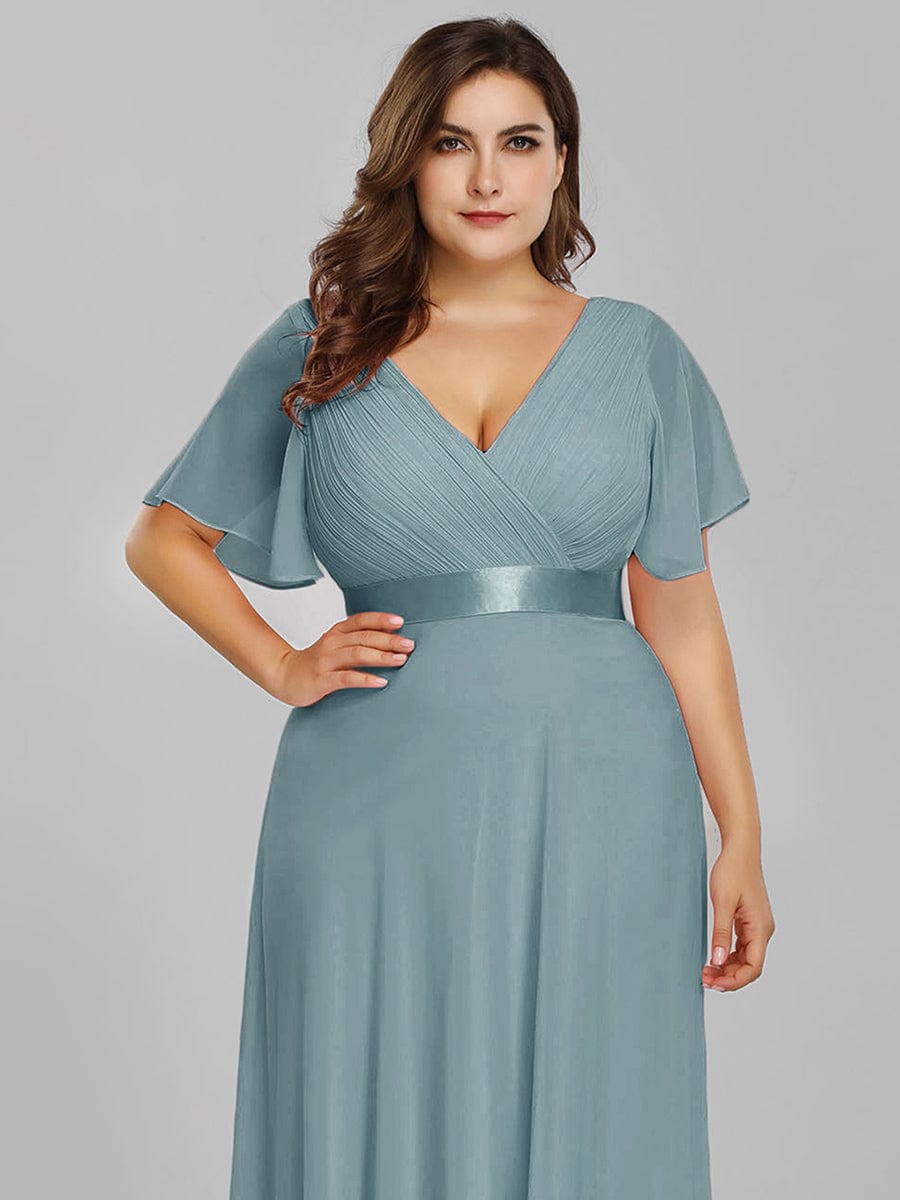 High Waist Maxi Chiffon Bridesmaid Dress with Short Sleeves #color_Dusty Blue