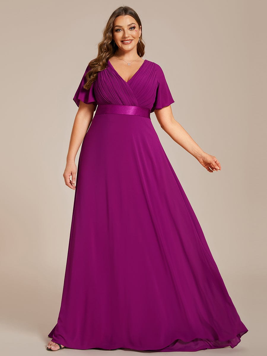 Flutter Sleeves Long Plus Size Bridesmaid Dress #color_Fuchsia