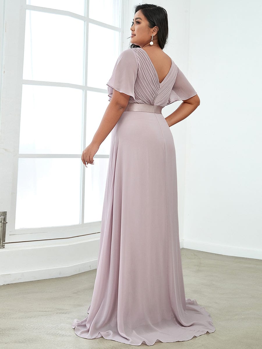 Empire Waist Floor Length Bridesmaid Dress with Short Flutter Sleeves #color_Lilac