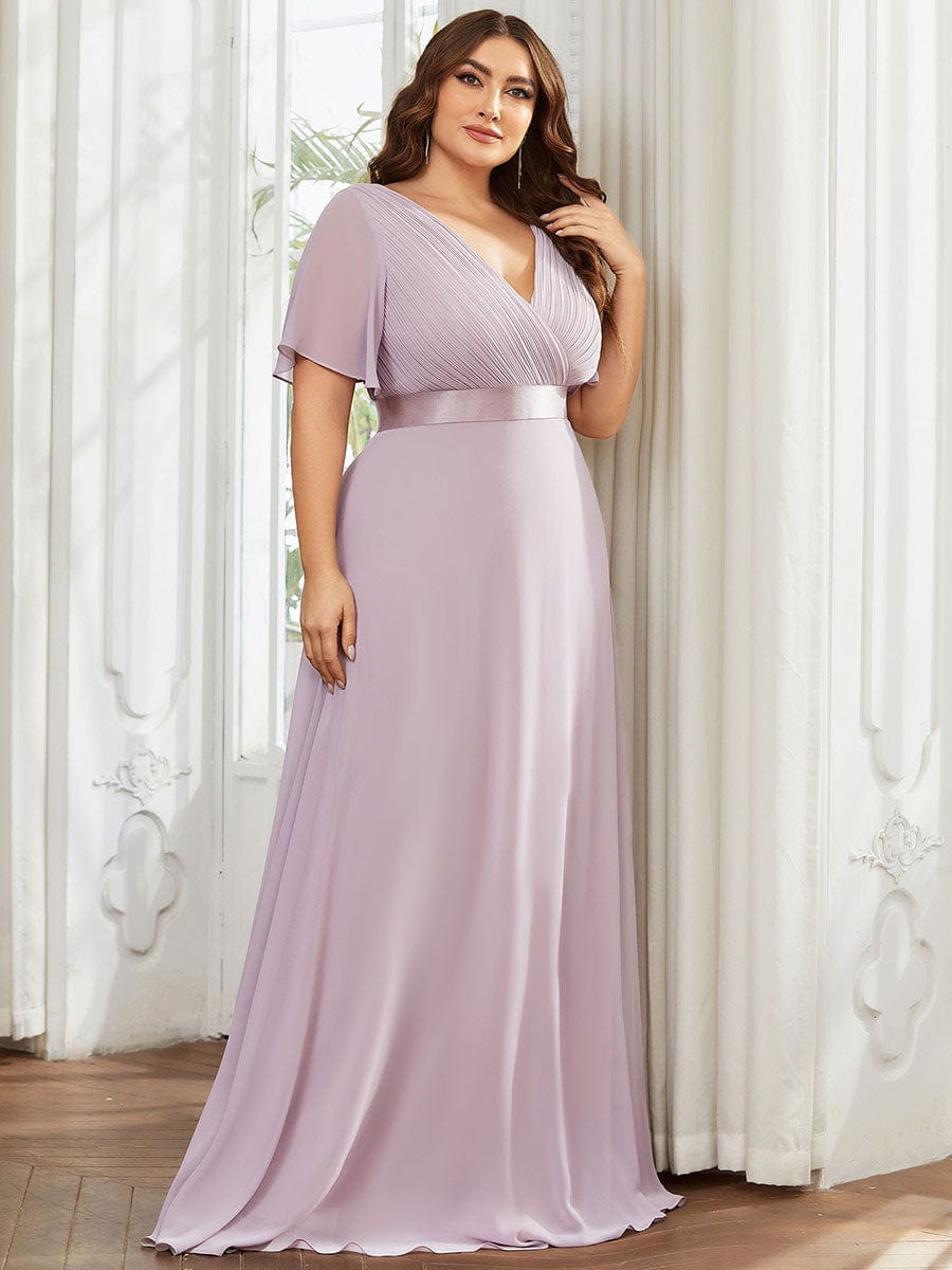 Flutter Sleeves Long Plus Size Bridesmaid Dress #color_Lilac