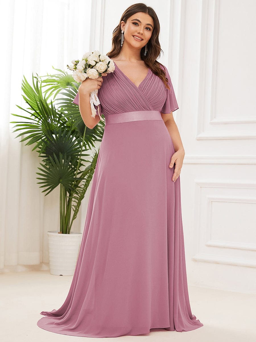 High Waist Maxi Chiffon Bridesmaid Dress with Short Sleeves #color_Purple Orchid