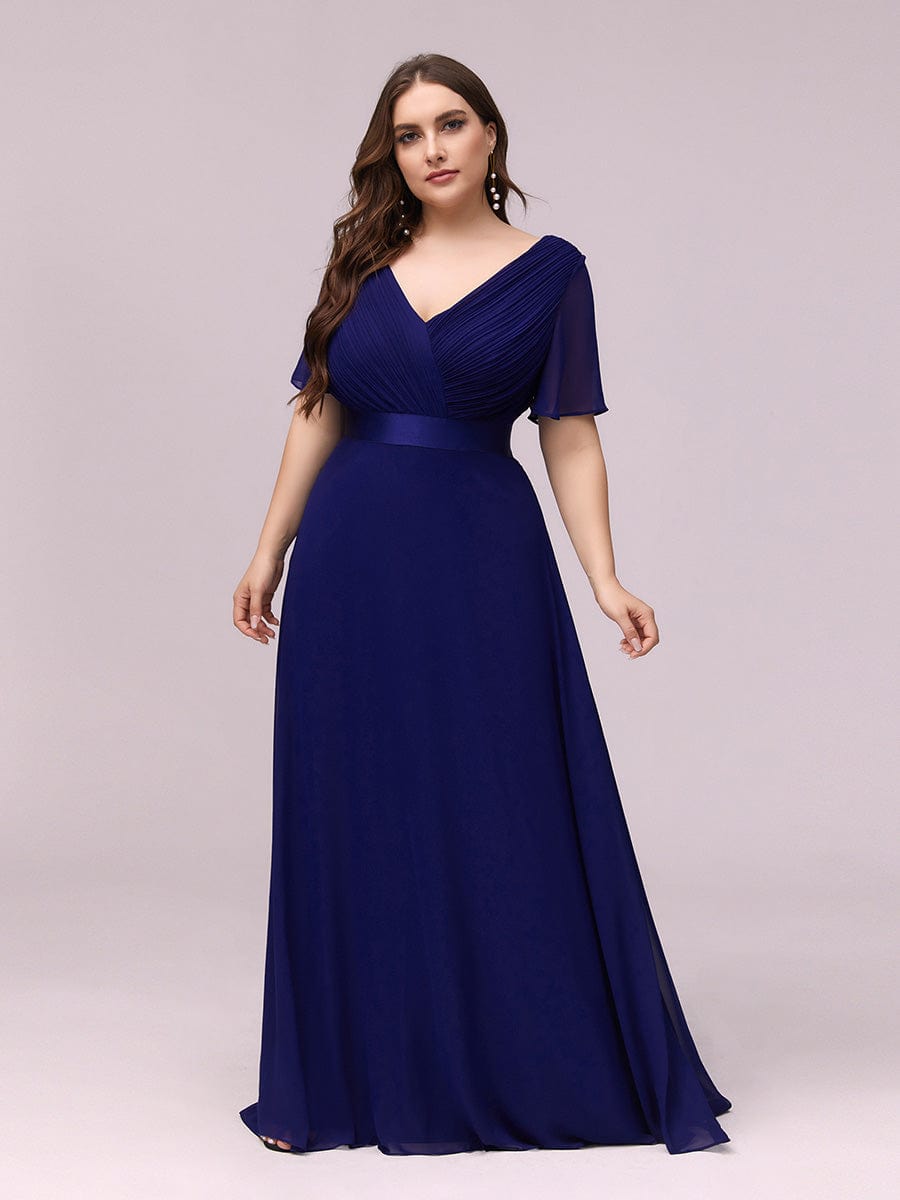 High Waist Maxi Chiffon Bridesmaid Dress with Short Sleeves #color_Royal Blue