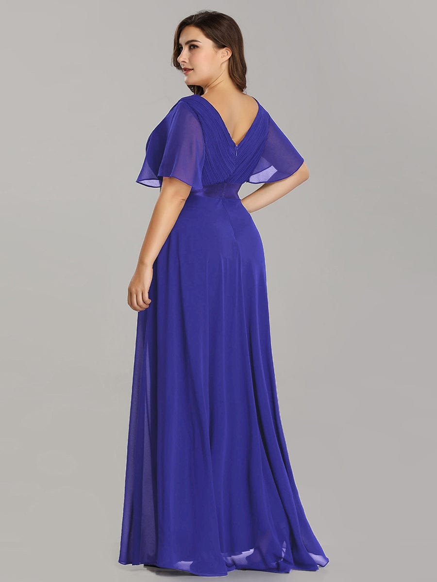 High Waist Maxi Chiffon Bridesmaid Dress with Short Sleeves #color_Sapphire Blue