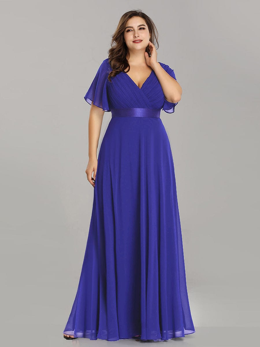 High Waist Maxi Chiffon Bridesmaid Dress with Short Sleeves #color_Sapphire Blue