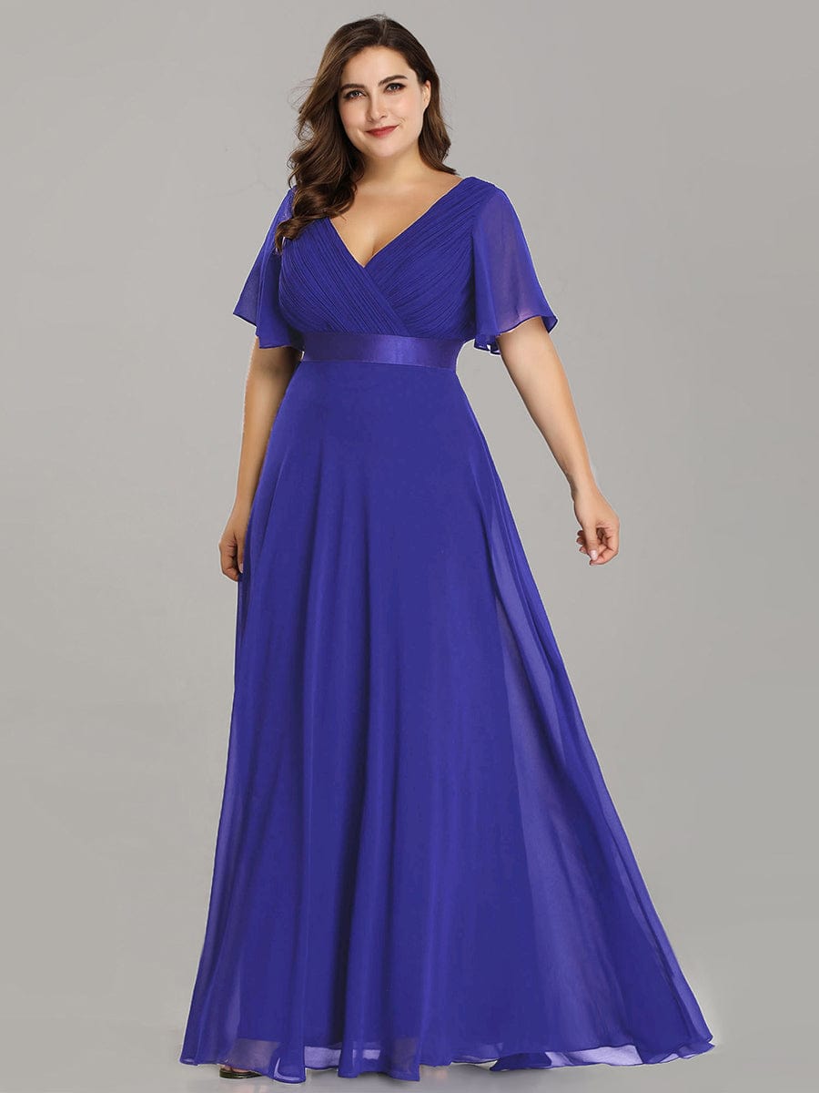 High Waist Maxi Chiffon Bridesmaid Dress with Short Sleeves #color_Sapphire Blue