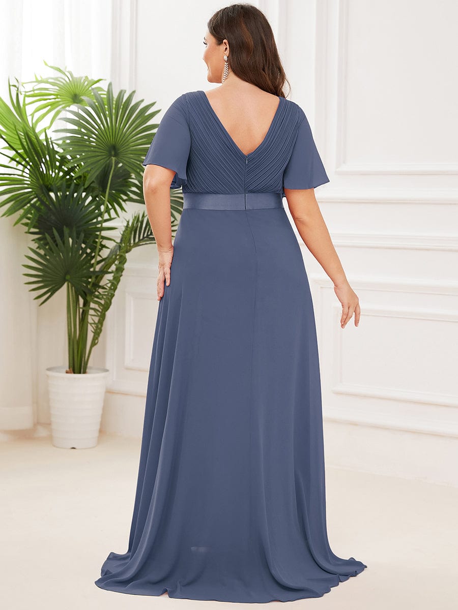 Flutter Sleeves Long Plus Size Bridesmaid Dress #color_Stormy