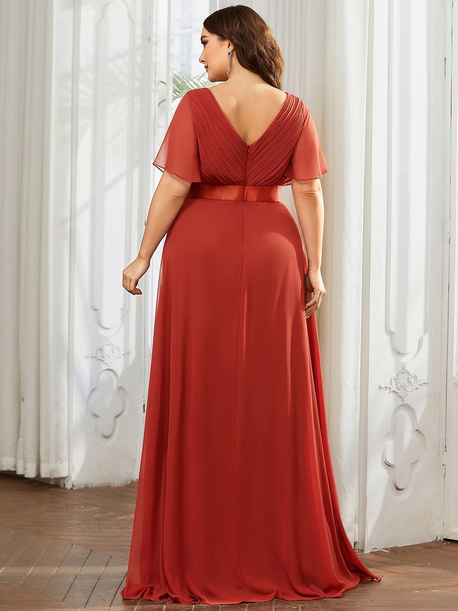 Flutter Sleeves Long Plus Size Bridesmaid Dress #color_Vermilion