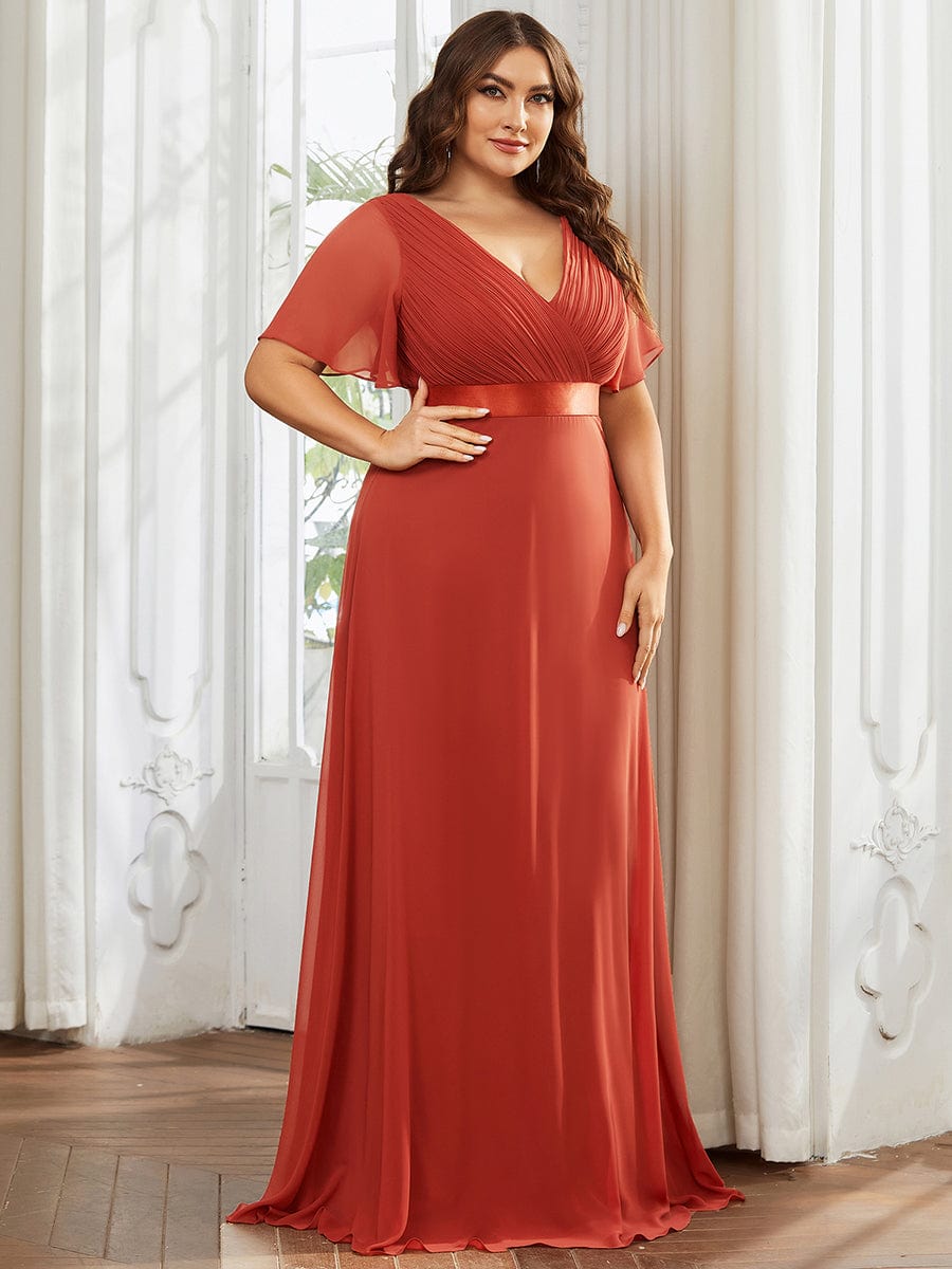 Flutter Sleeves Long Plus Size Bridesmaid Dress #color_Vermilion