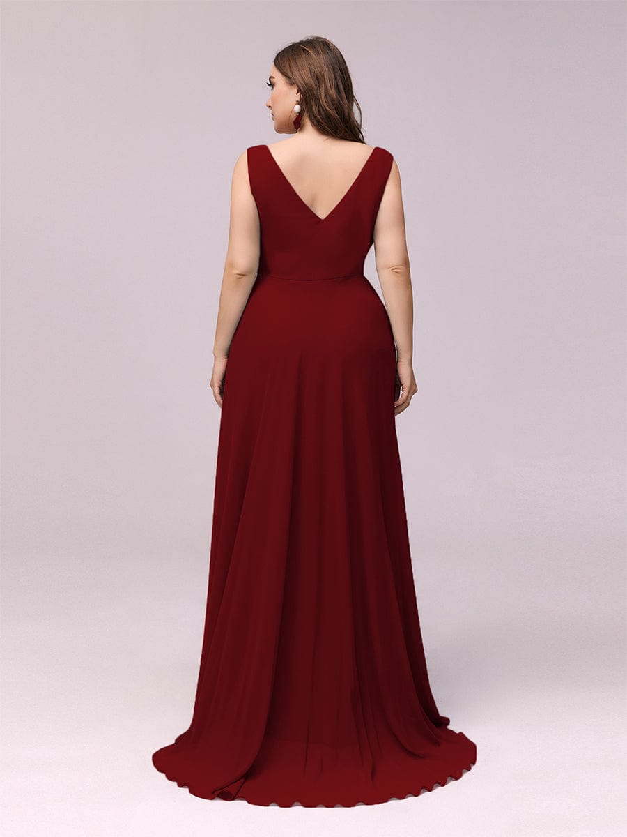 Custom Size V-Neck High-Low Chiffon Evening Dress #color_Burgundy