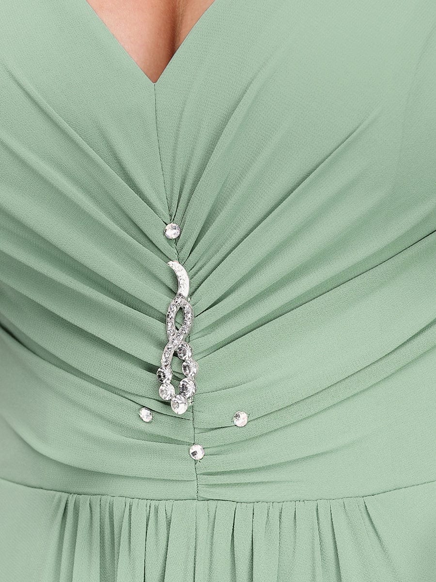 Custom Size V-Neck High-Low Chiffon Evening Dress #color_Mint Green