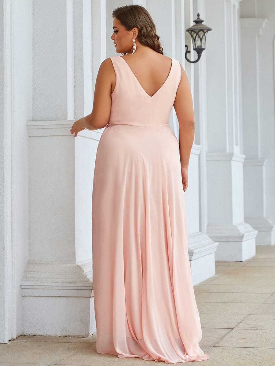 Custom Size V-Neck High-Low Chiffon Evening Dress #color_Pink