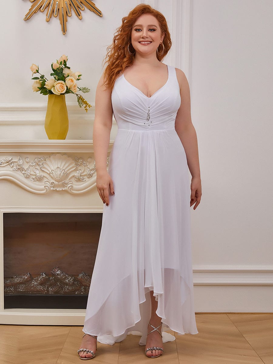 Custom Size V-Neck High-Low Chiffon Evening Dress #color_White