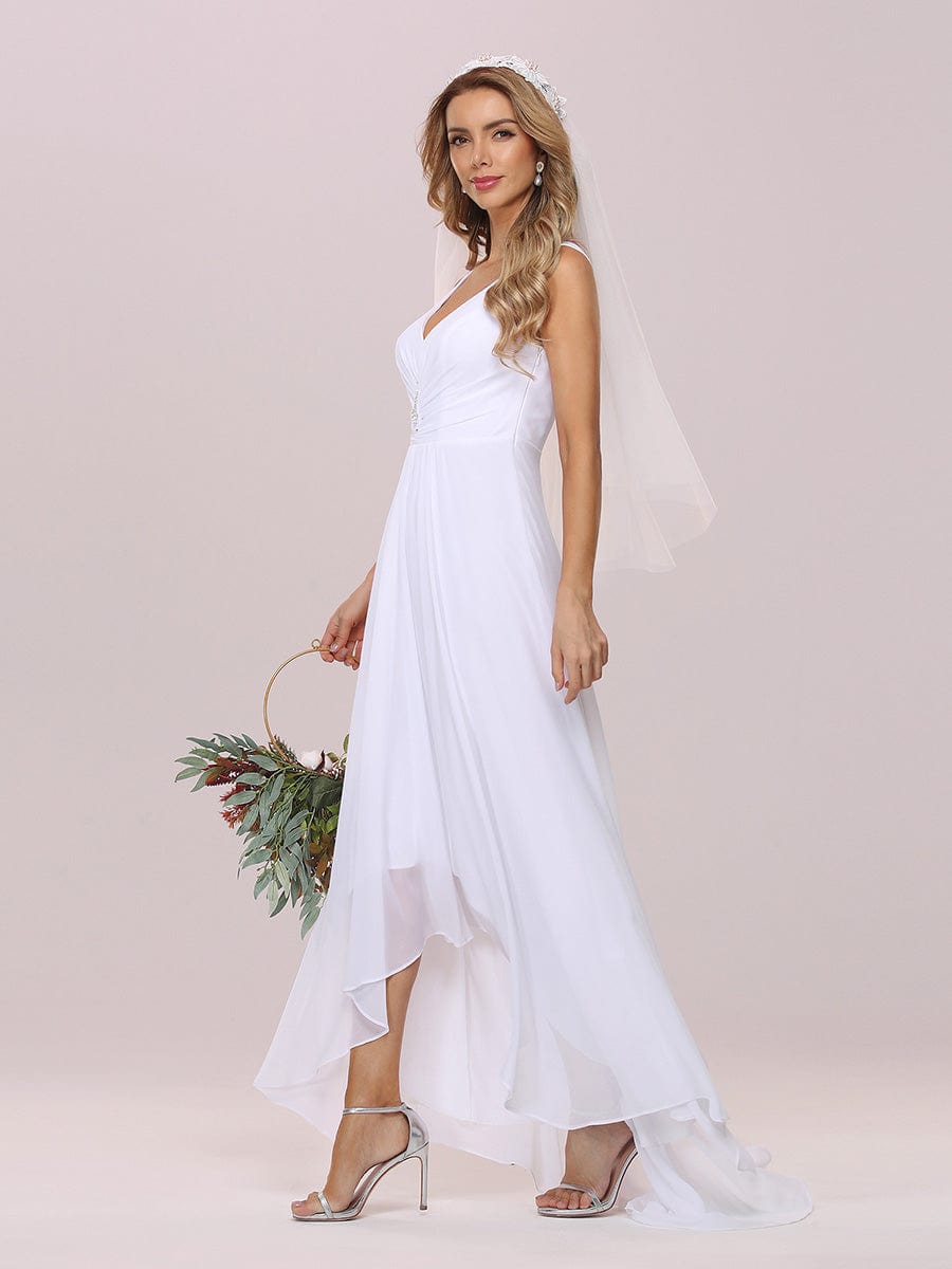 Custom Size V-Neck High-Low Chiffon Evening Dress #color_White