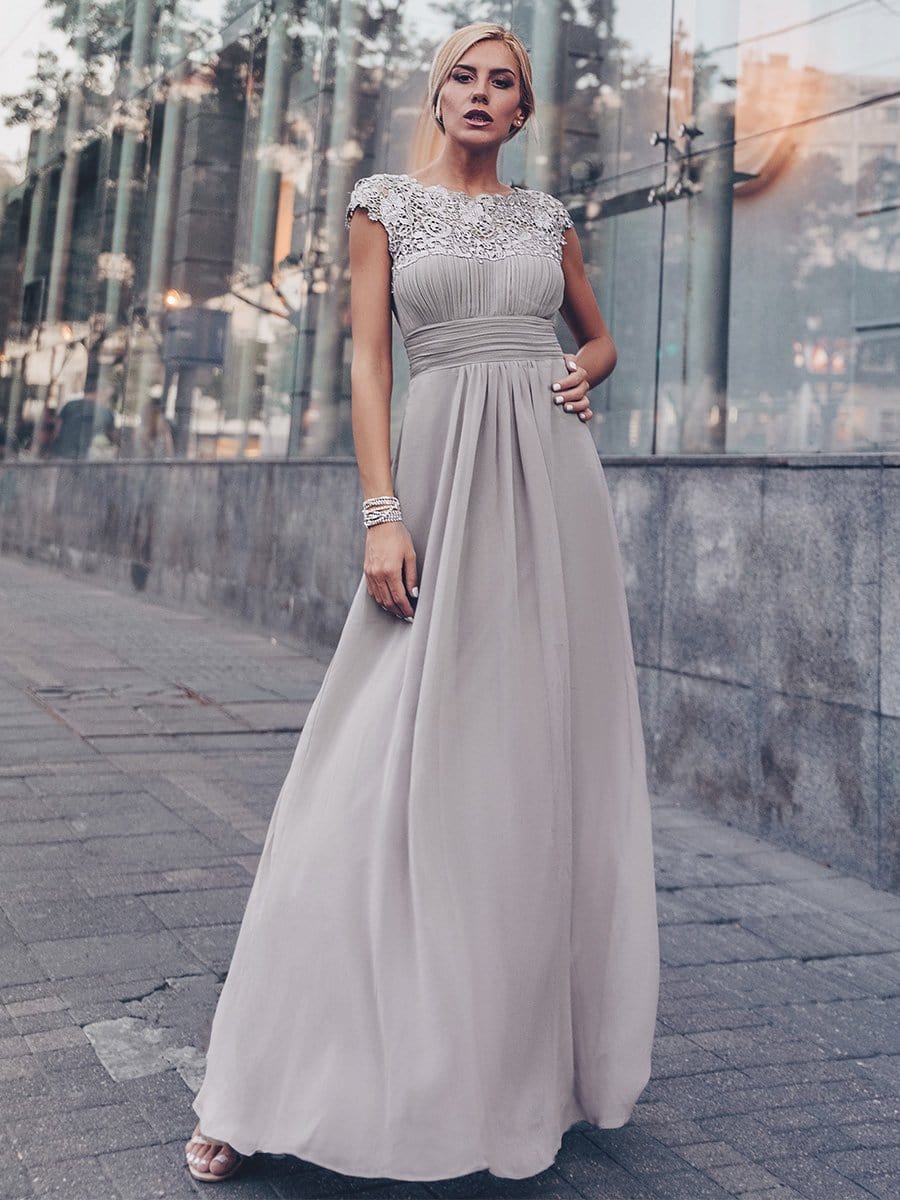 Maxi Long Empire Waist A Line Bridesmaid Dress #color_Grey