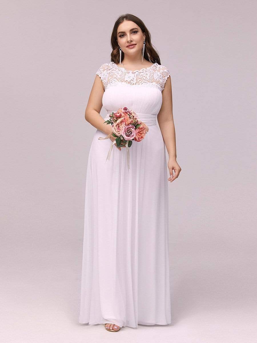 Maxi Long Lace Cap Sleeve Elegant Bridesmaid Dress #color_White