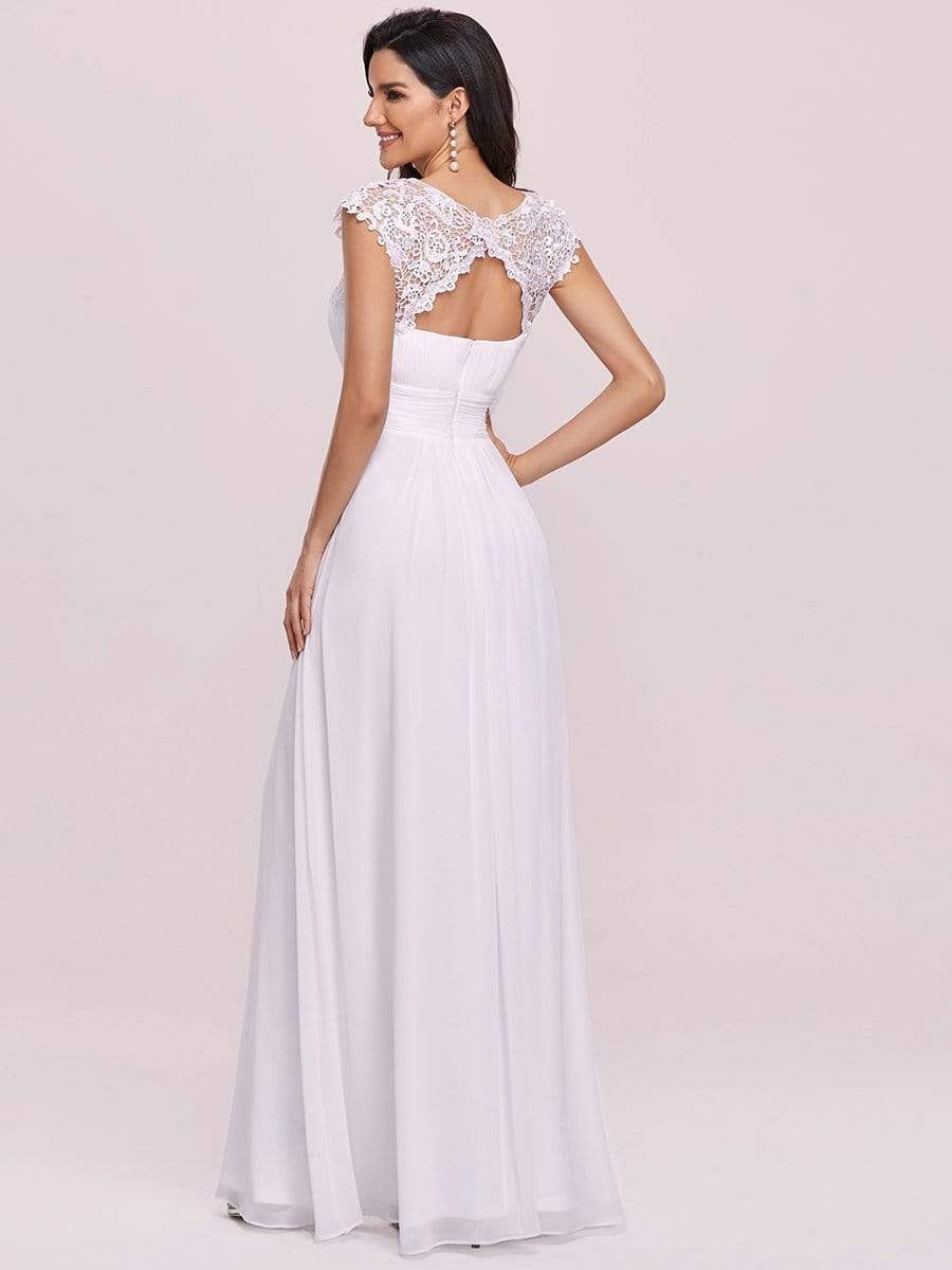 Maxi Long Lace Cap Sleeve Elegant Bridesmaid Dress #color_White