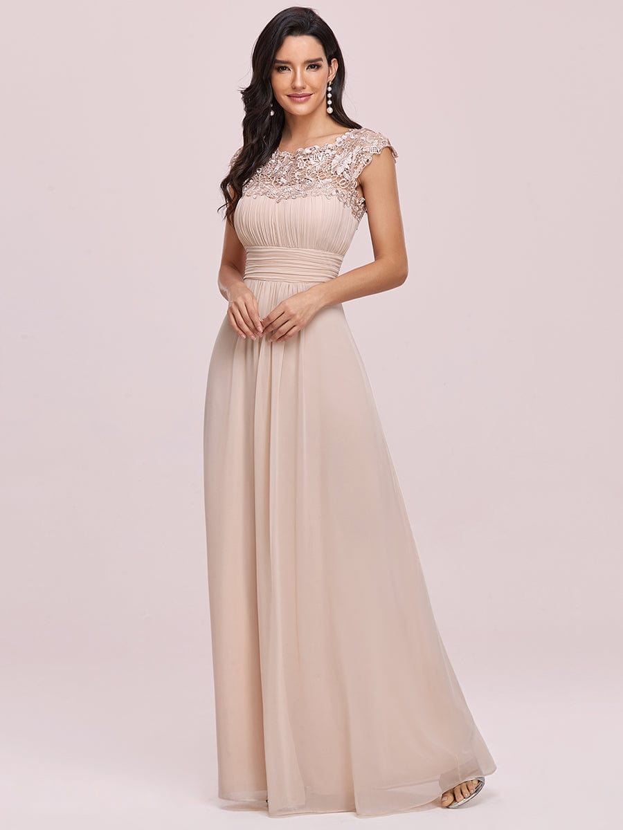 Custom Size Elegant Maxi Long Lace Cap Sleeve Bridesmaid Dress #color_Blush