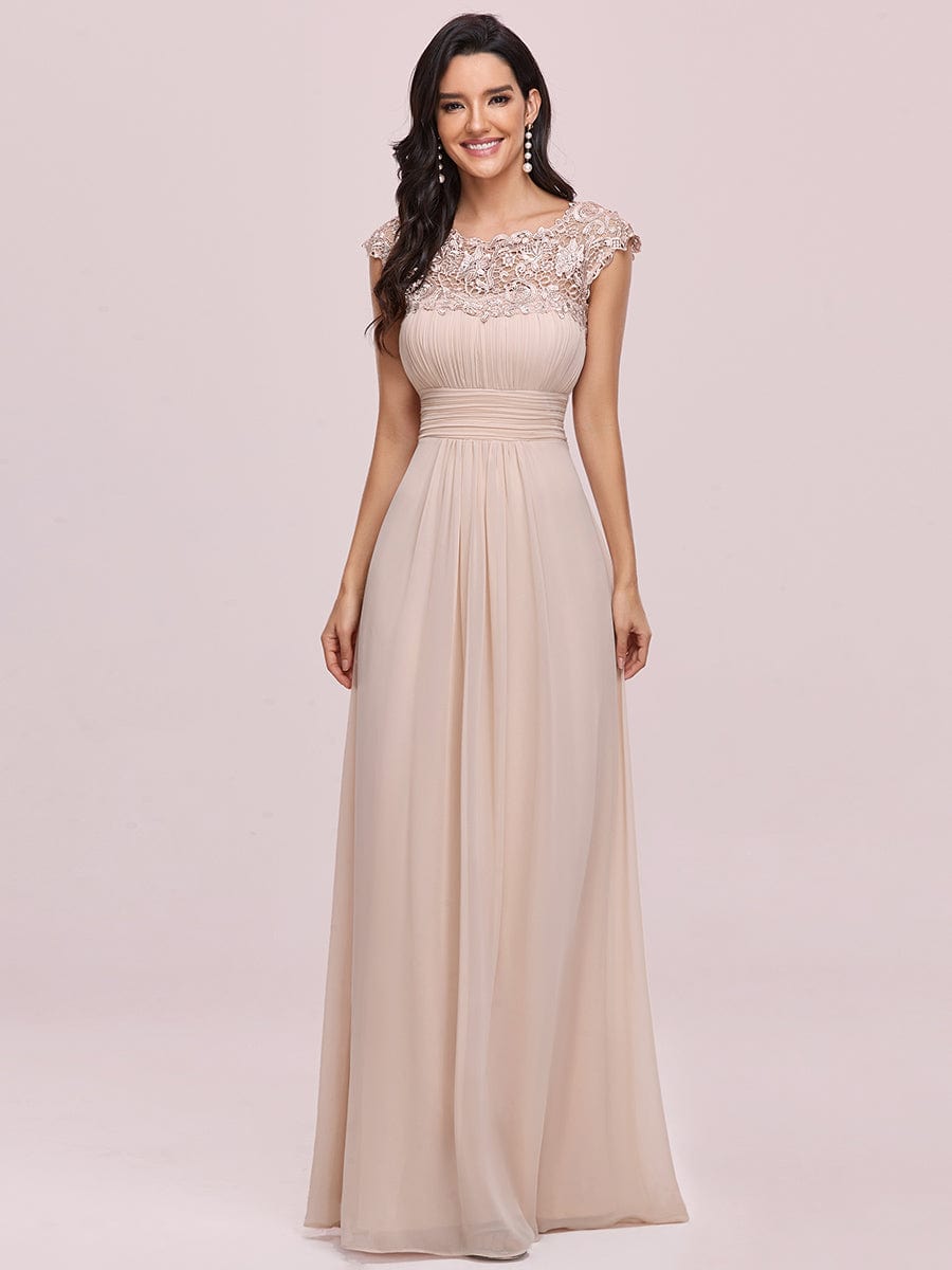 Custom Size Elegant Maxi Long Lace Cap Sleeve Bridesmaid Dress #color_Blush