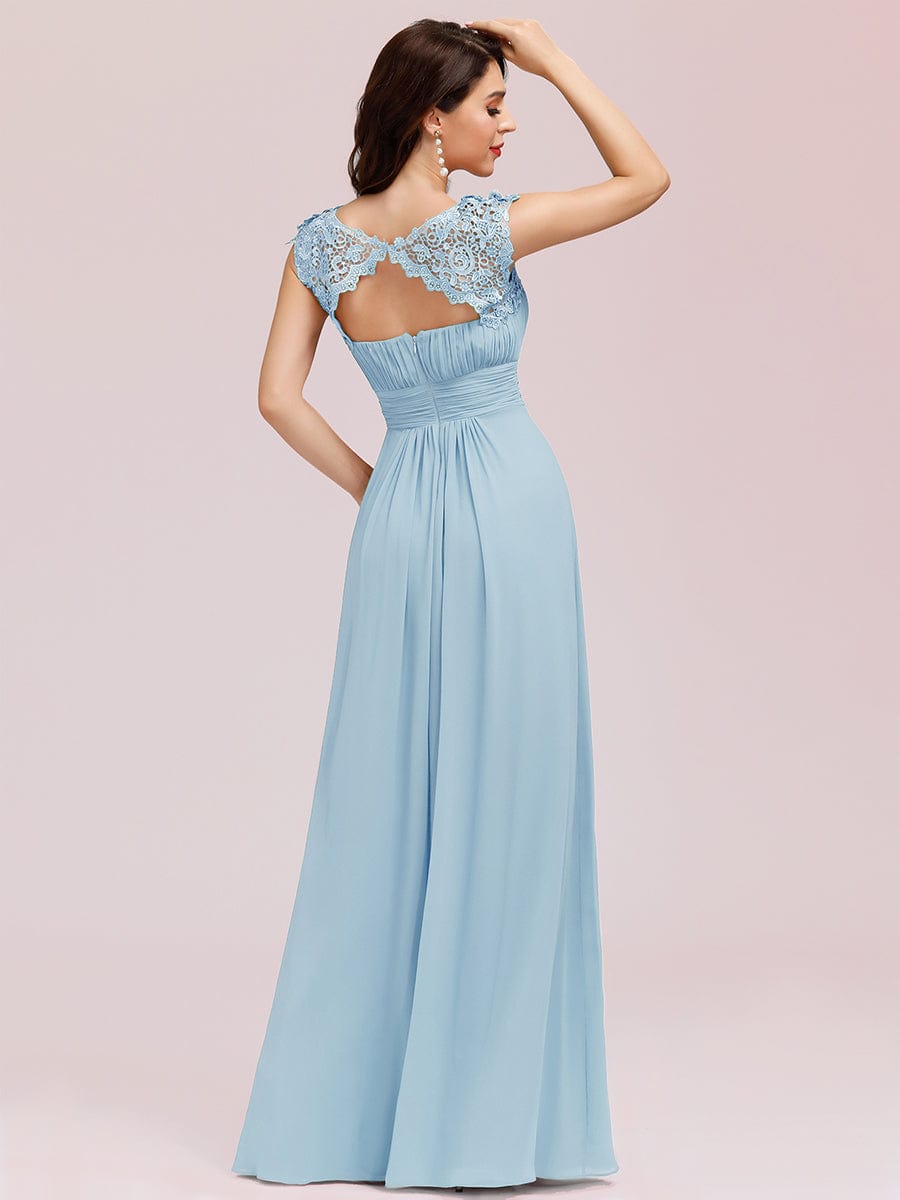 Custom Size Elegant Maxi Long Lace Cap Sleeve Bridesmaid Dress #color_Sky Blue