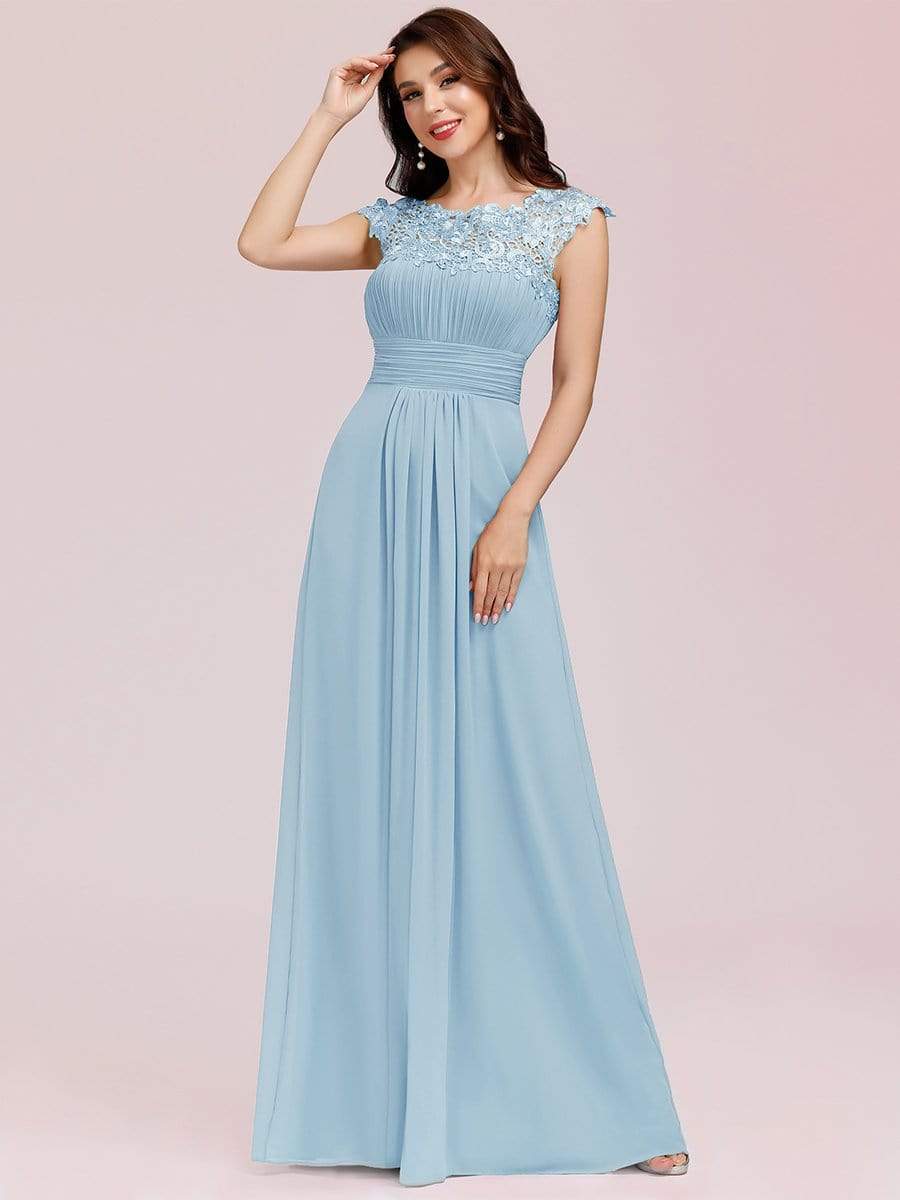 Maxi Long Empire Waist A Line Bridesmaid Dress #color_Sky Blue