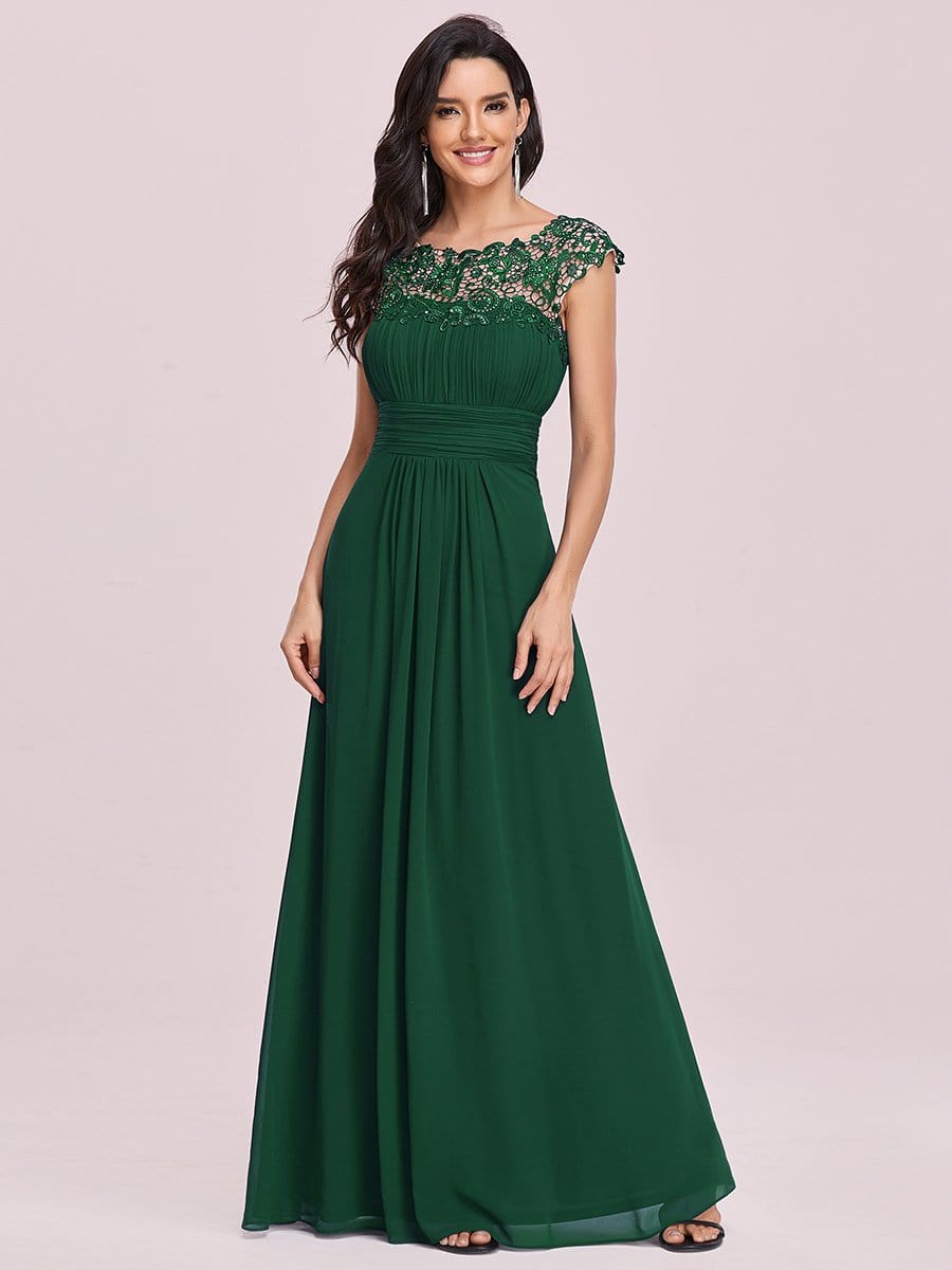 Maxi Long Empire Waist A Line Bridesmaid Dress #color_Dark Green