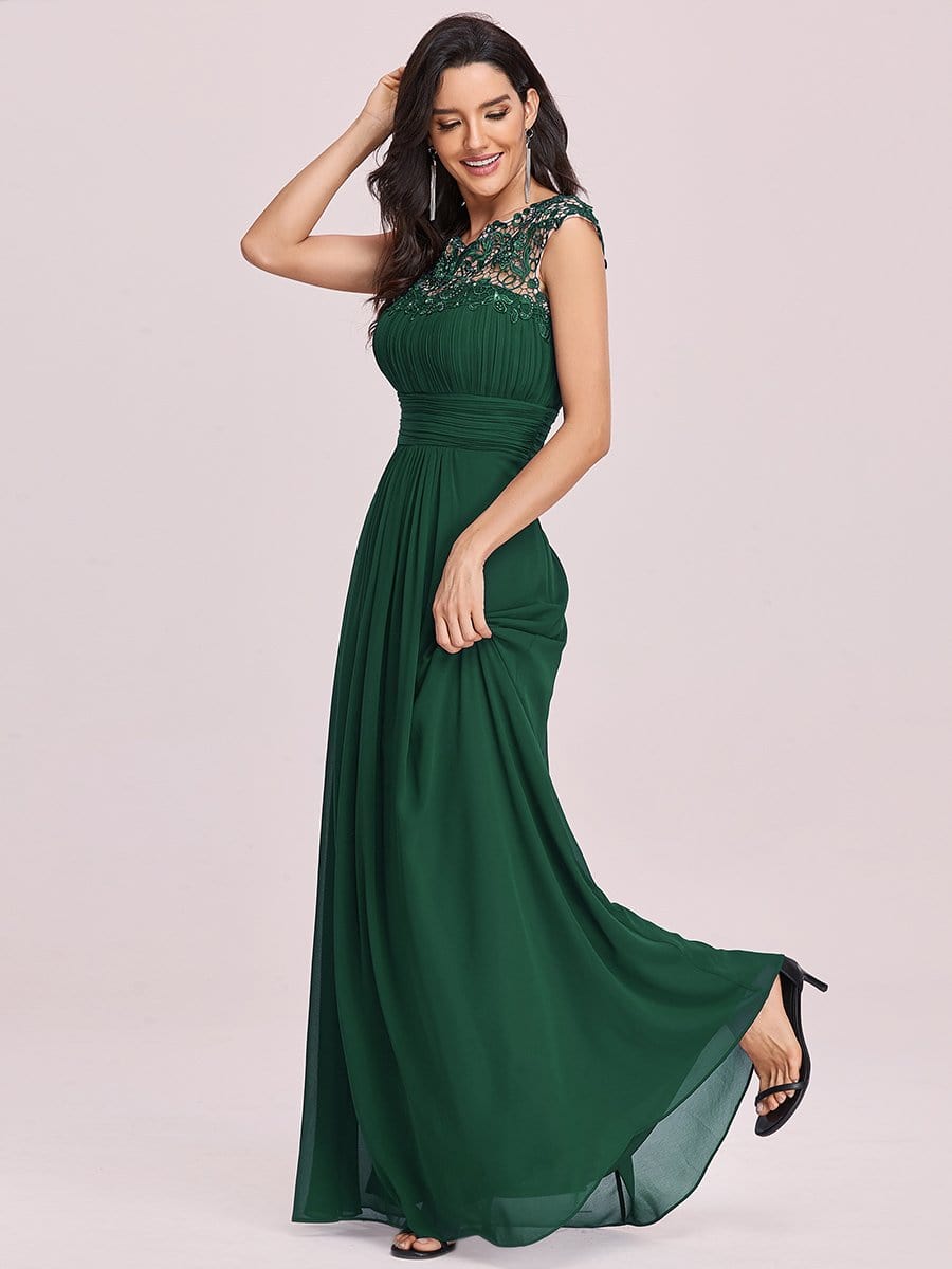 Maxi Long Empire Waist A Line Bridesmaid Dress #color_Dark Green