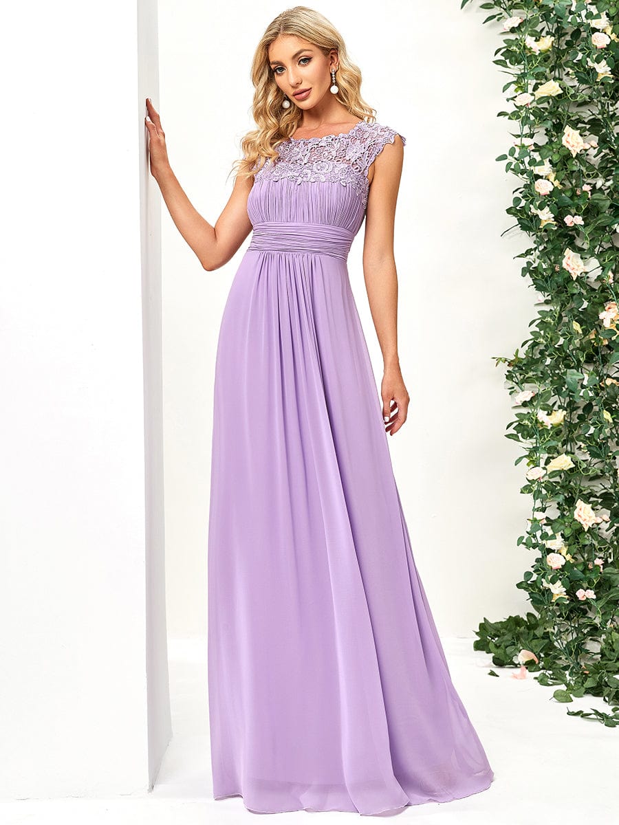 Maxi Long Lace Cap Sleeve Elegant Bridesmaid Dress #color_Lavender