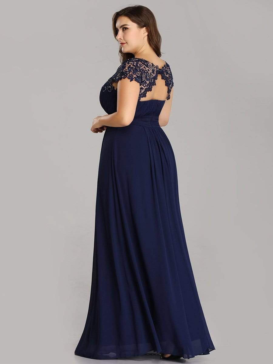 Maxi Long Lace Cap Sleeve Elegant Bridesmaid Dress #color_Navy Blue
