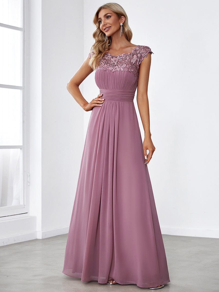 Elegant Sleeveless High-low Lace Top Wedding Guest Dress