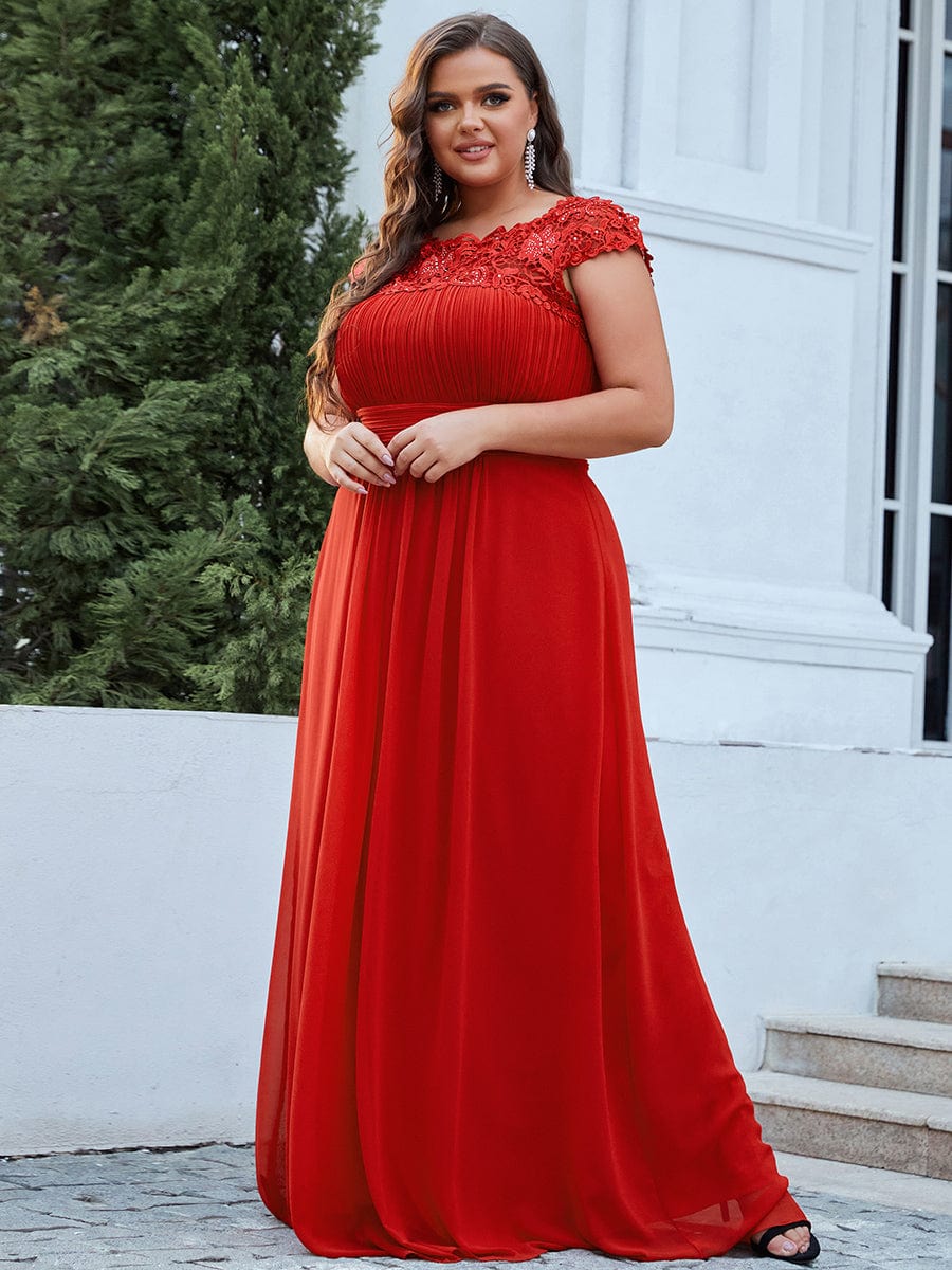 Maxi Long Empire Waist A Line Bridesmaid Dress #color_Red