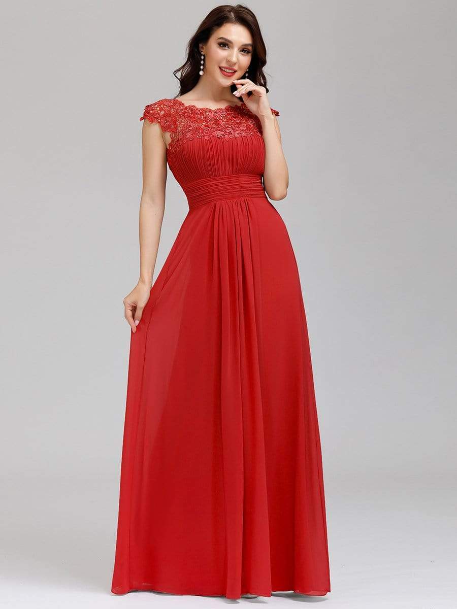 Maxi Long Empire Waist A Line Bridesmaid Dress #color_Red