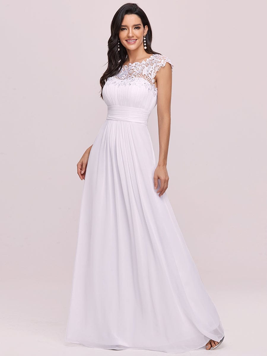 Custom Size Elegant Maxi Long Lace Cap Sleeve Bridesmaid Dress #color_White