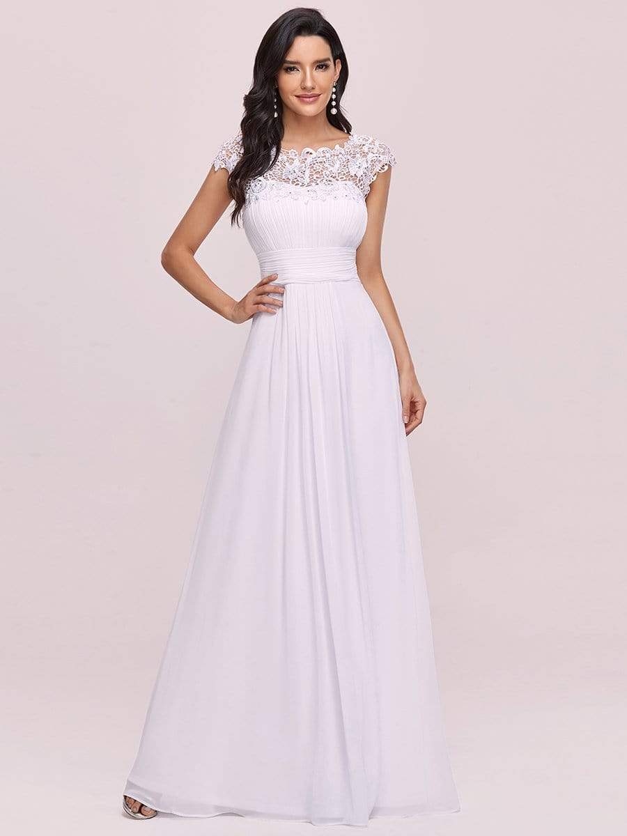 Maxi Long Empire Waist A Line Bridesmaid Dress #color_White