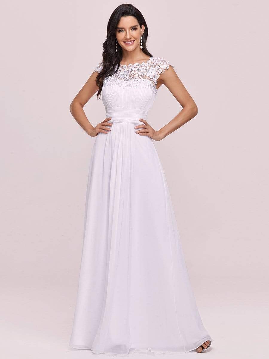 Maxi Long Empire Waist A Line Bridesmaid Dress #color_White