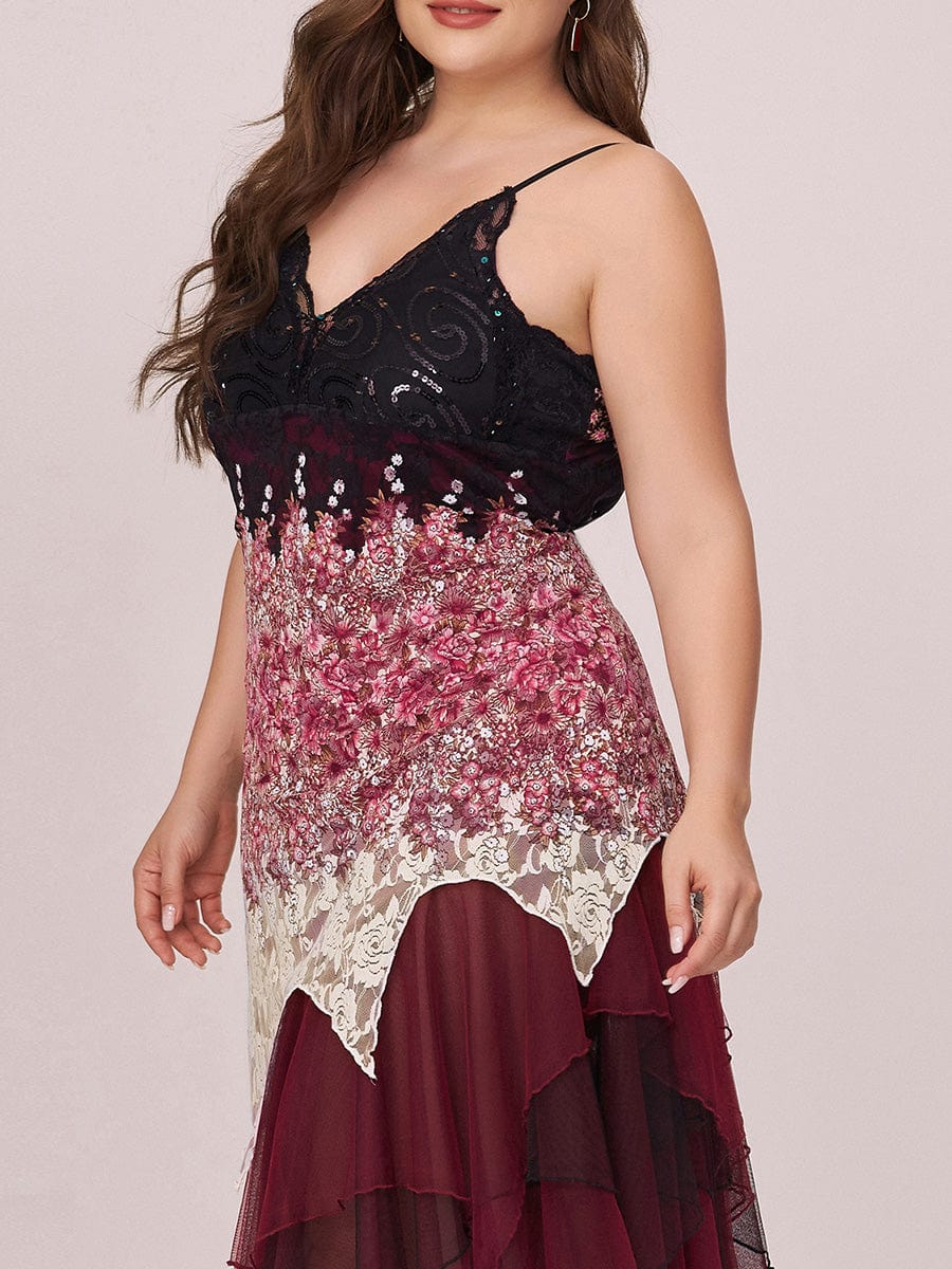 Sexy V Neck Irregular Hem Plus Size Prom Dresses #color_Burgundy