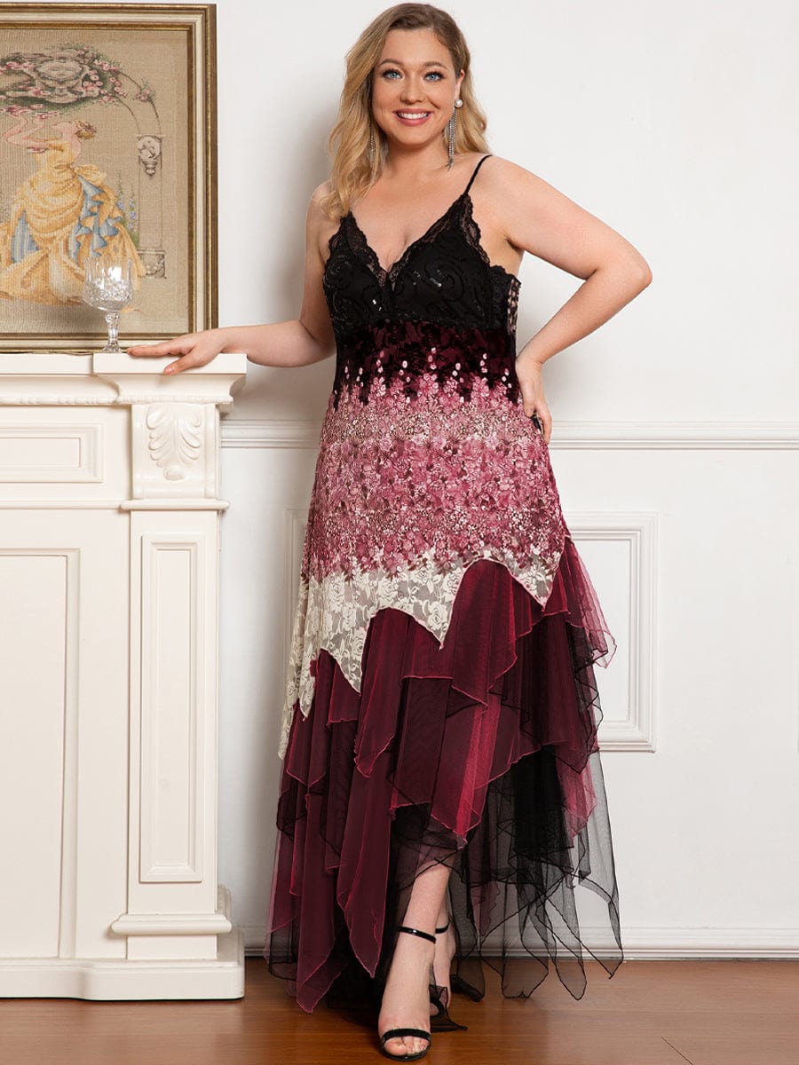 Sexy V Neck Irregular Hem Plus Size Prom Dresses #color_Burgundy