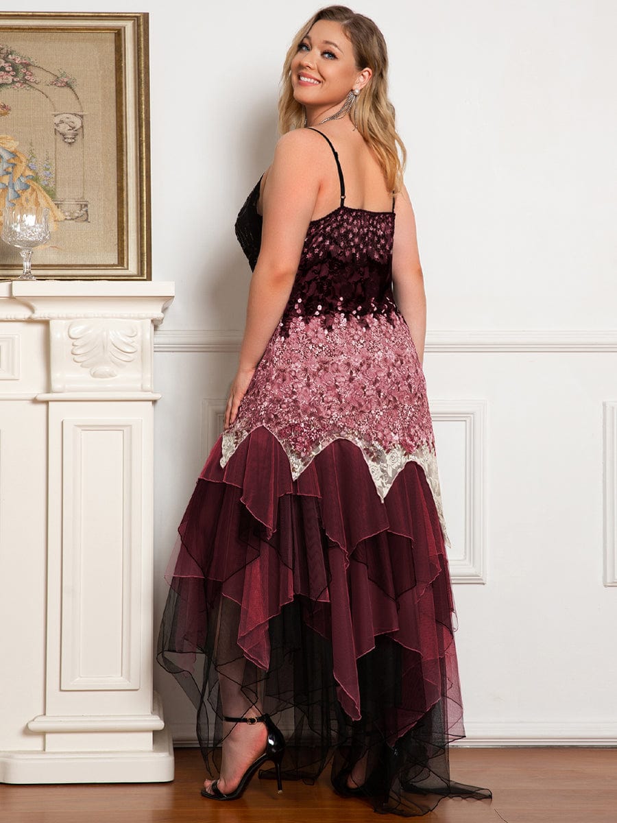 Sexy V Neck Irregular Hem Plus Size Prom Dresses #color_Burgundy