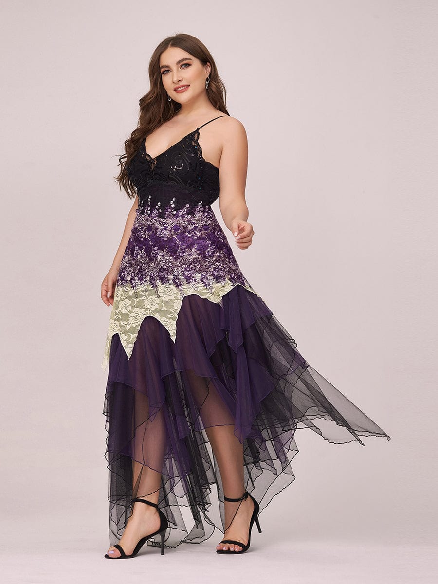 Sexy V Neck Irregular Hem Plus Size Prom Dresses #color_Dark Purple