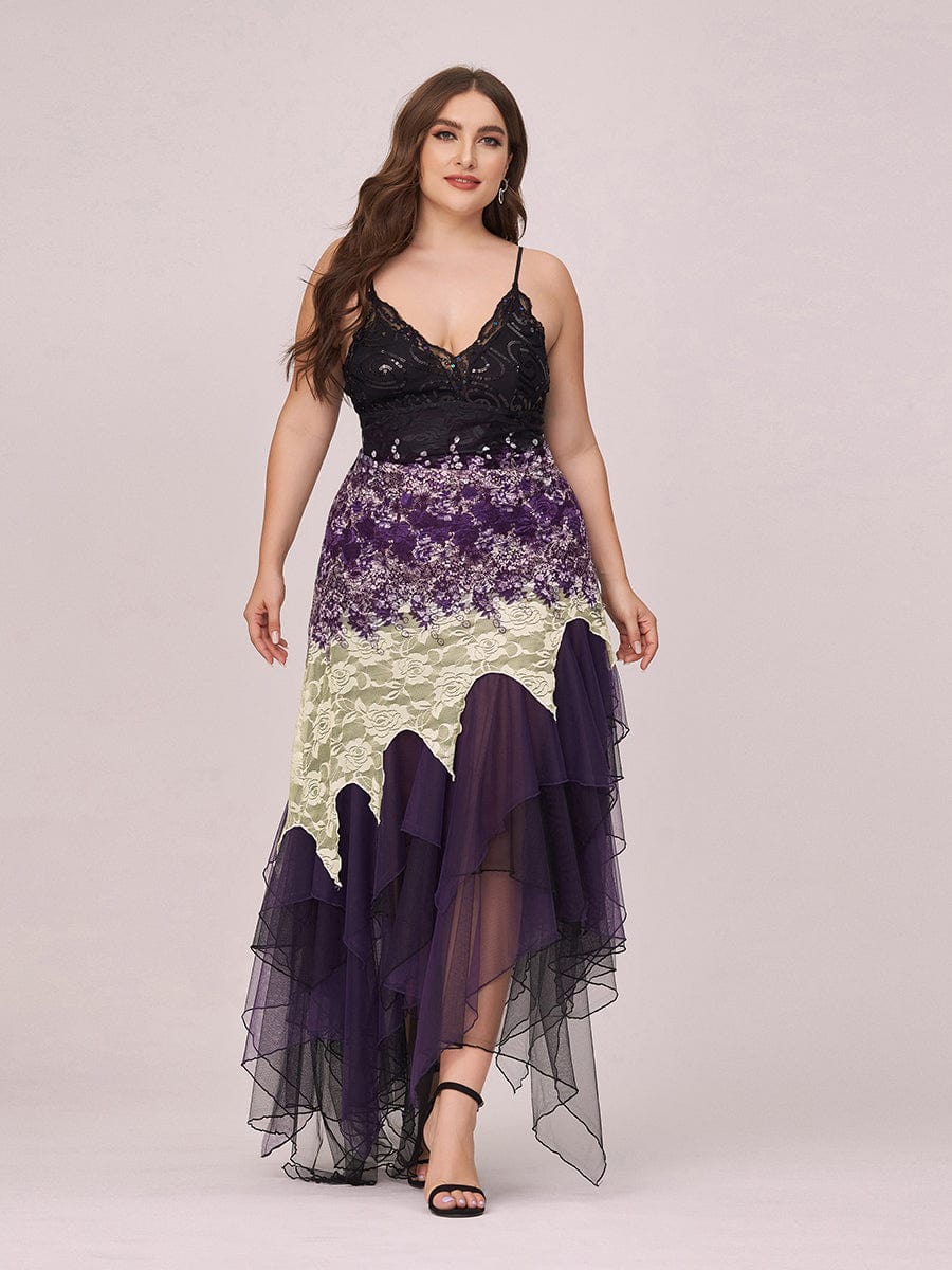 Sexy V Neck Irregular Hem Plus Size Prom Dresses #color_Dark Purple