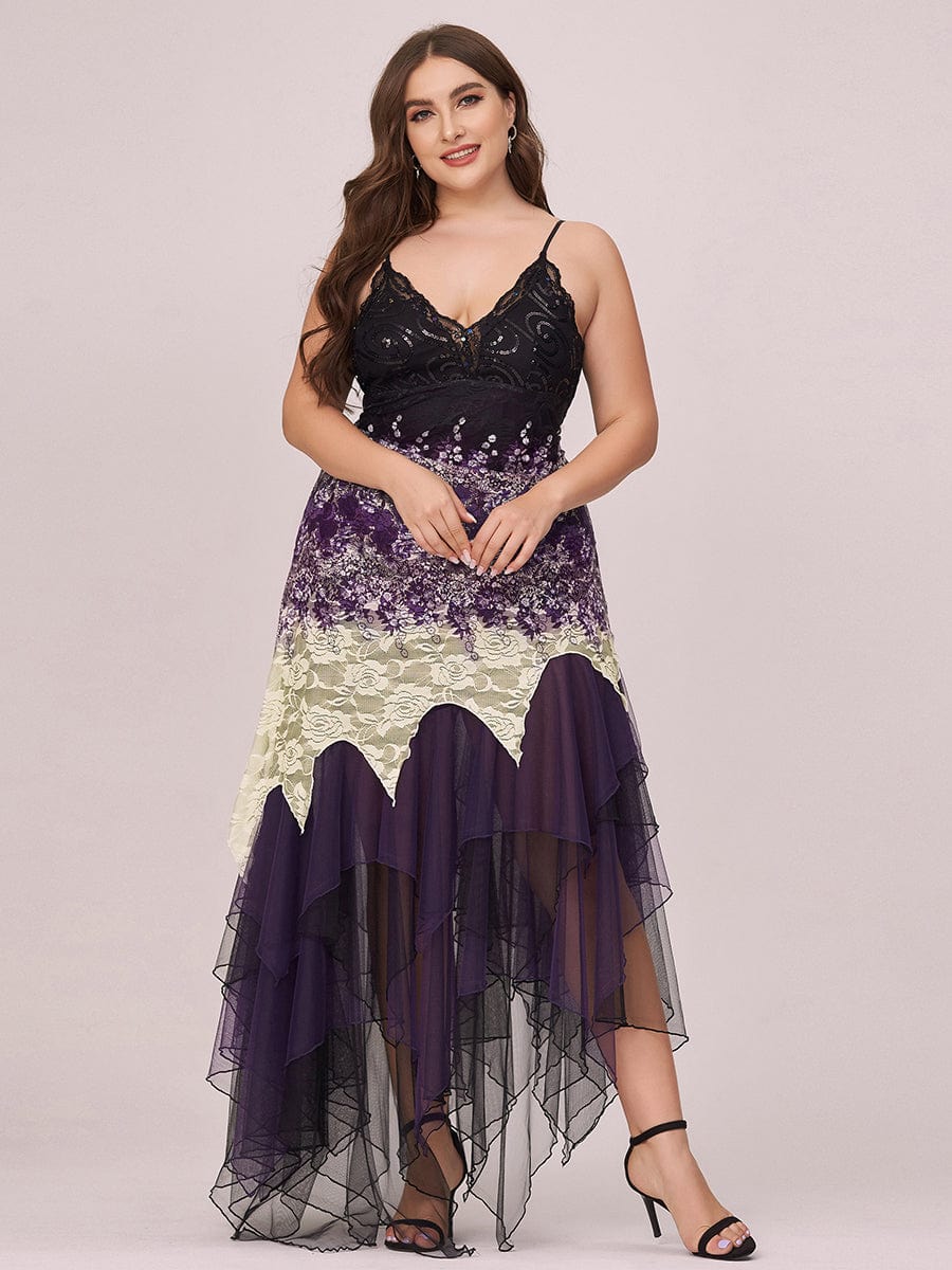 Sexy V Neck Irregular Hem Plus Size Prom Dresses #color_Dark Purple