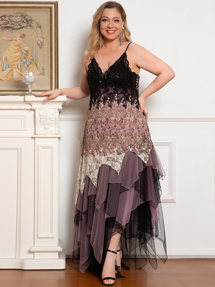 Sexy V Neck Irregular Hem Plus Size Prom Dresses #color_Purple Orchid